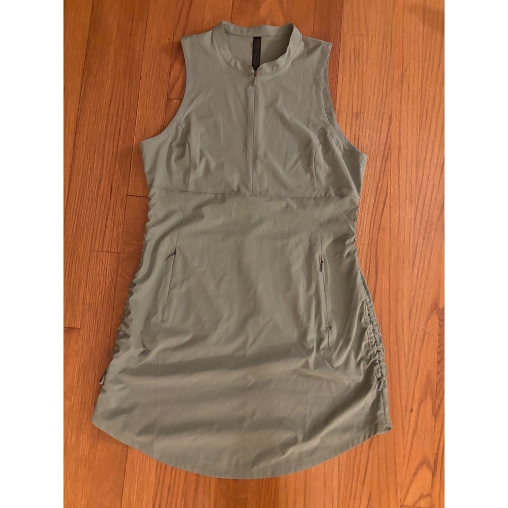 Kyodan Outdoor Women Sage Green Half Zip Sleeveless Active Dress Ruched Sides M